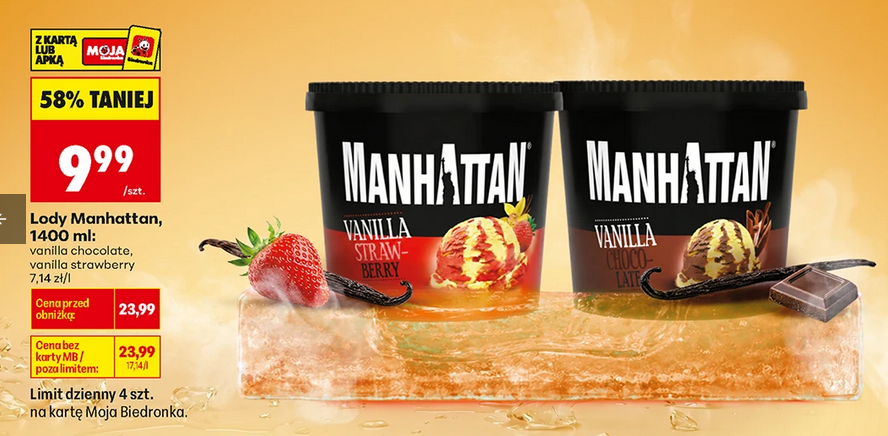 Lody Manhattan, 1400 ML (vanilia chocolate i vanilla strawberry)