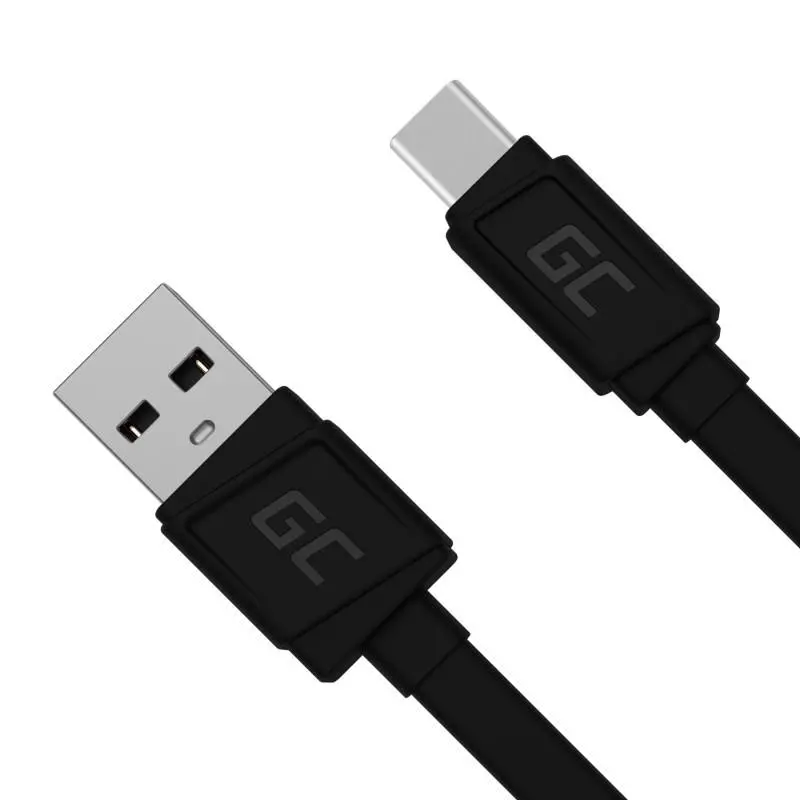 Kabel Green Cell GCmatte płaski USB-C 25cm Czarny