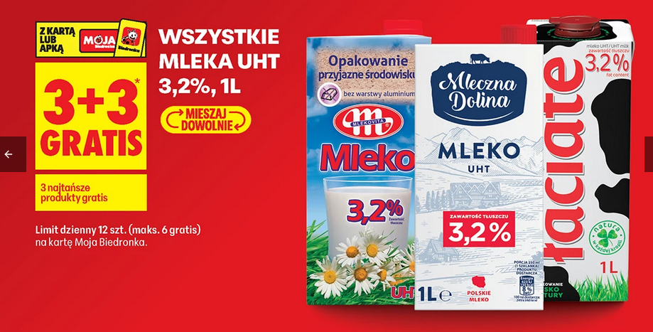 Wszystkie mleka UHT, 3.2% (3+3 GRATIS)