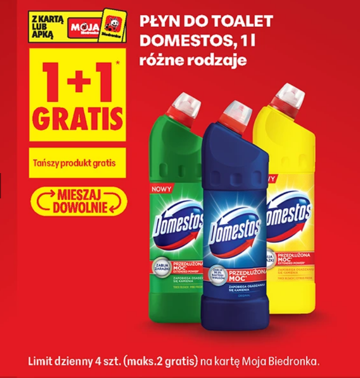 Płyn do toalet DOMESTOS, 1L (1+1 GRATIS)