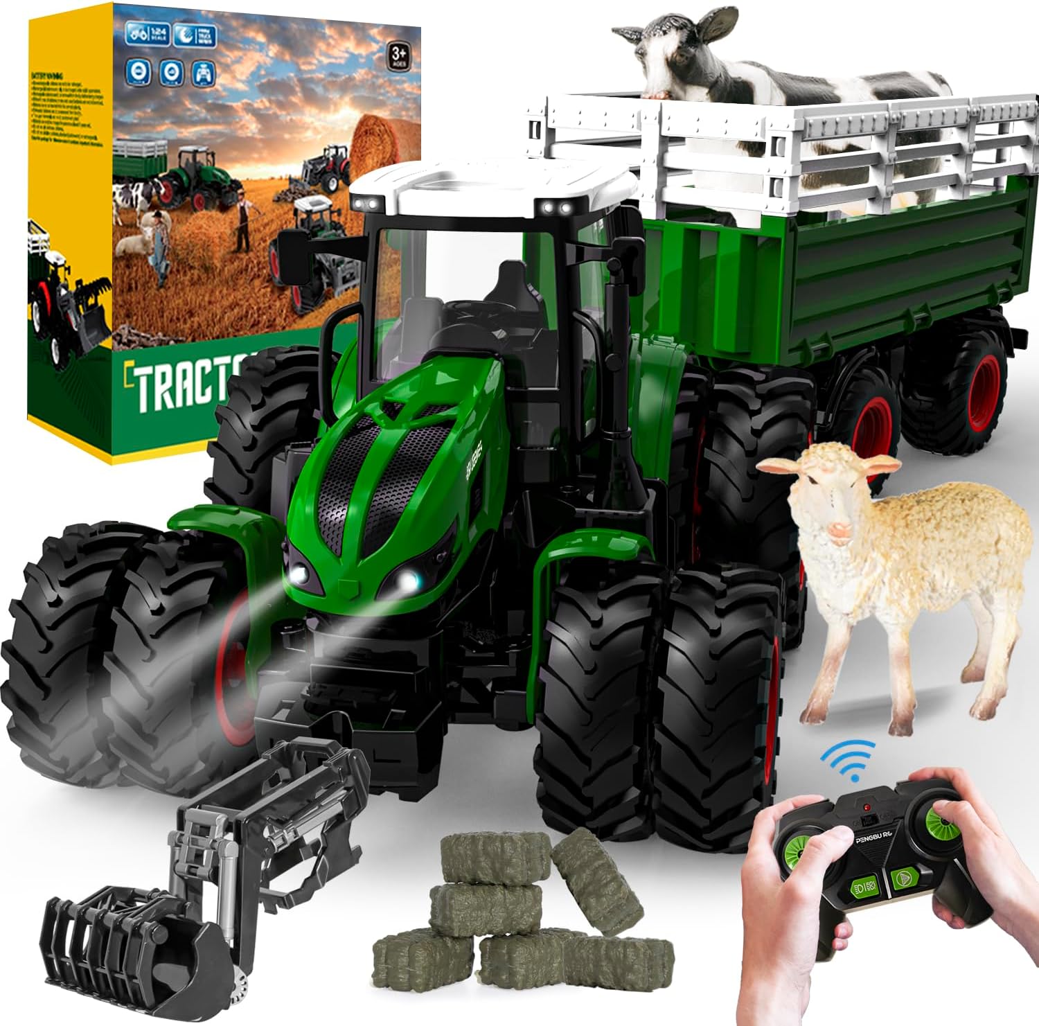 Zdalnie Sterowany Traktor z Pilotem PENGBU RC 2,4 GHz + Krowa i Owca