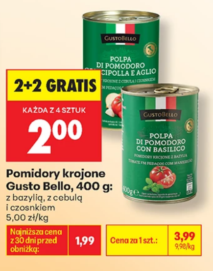 Pomidory krojone Gusto Bell, 400g (2+2 GRATiS)