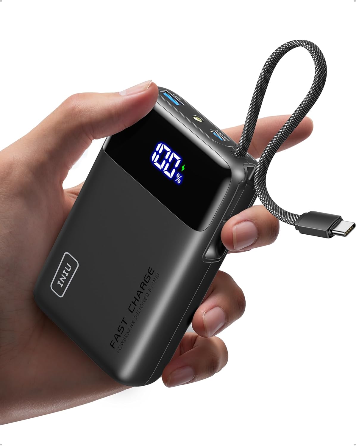 INIU Power Bank 20000mAh, 45W, PD, wbudowany Kabel USB-C
