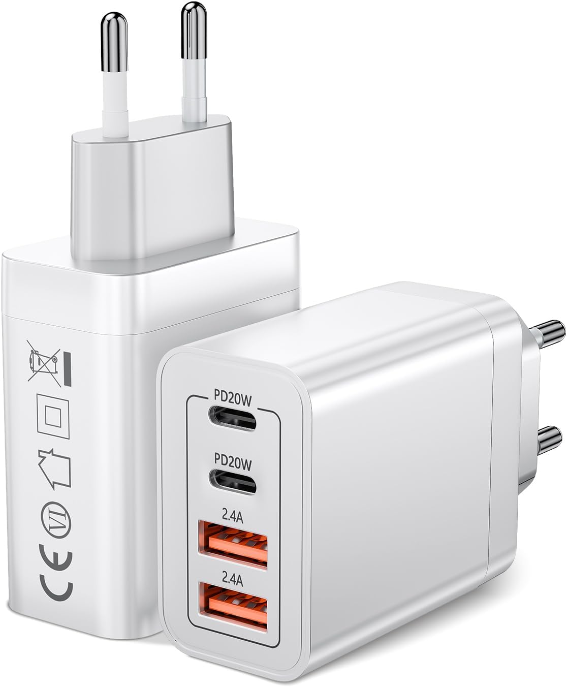 2 SZTUKI - Ładowarka sieciowa Zhiroad USB C, 40W Gniazdo, 4 Porty, PD