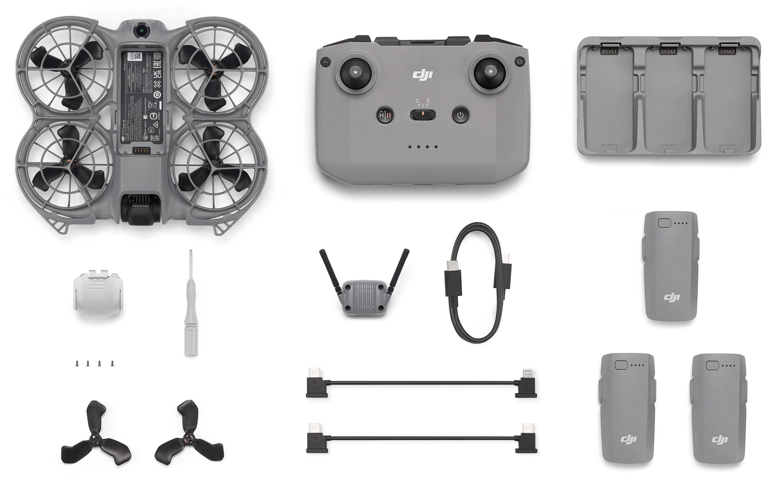 Dron DJI Neo 2 Fly More Combo z aparaturą RC-N3, 4K, inteligentne funkcje, czujniki bezpieczeństwa