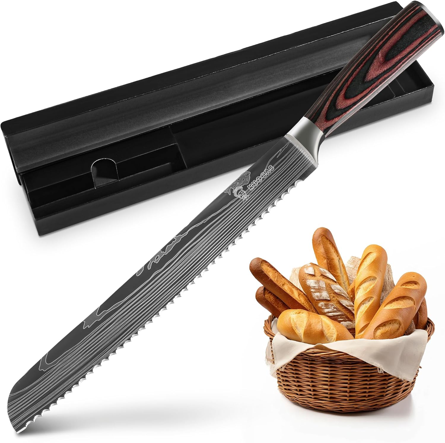 KUOGAS Nóż do chleba ze szlifem falistym, 26 cm