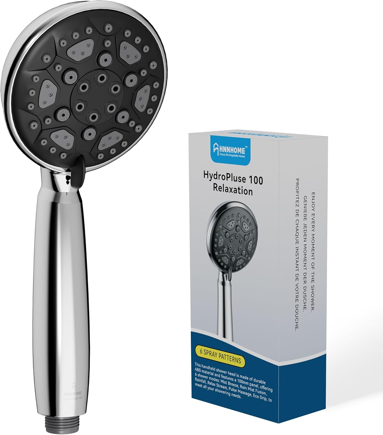HNNHOME HydroPulse Słuchawka prysznicowa wysokociśnieniowa, 100 mm, 6 trybów natrysku