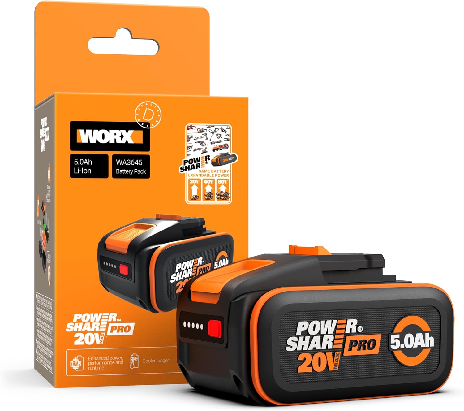 Worx Powershare Akumulator Litowo-Jonowy, Czarny/Pomarańczowy, 20 V - 5,0 Ah