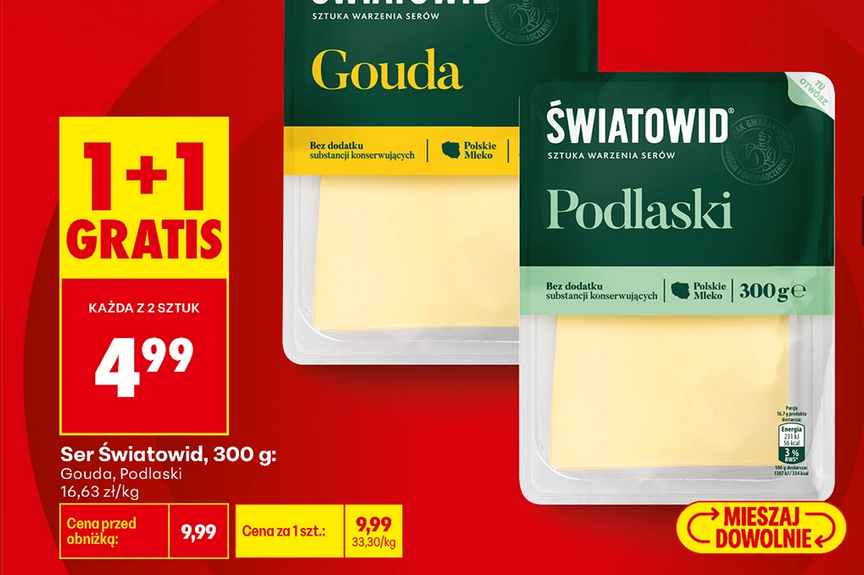 Ser Światowid, 300g, Gouda lub Podlaski (1+1 GRATIS)