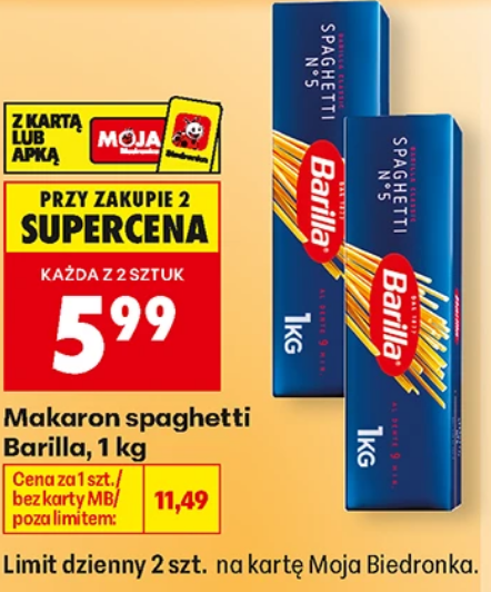 Makaron spaghetti Barilla, 1 KG (przy zakupie 2 op.)