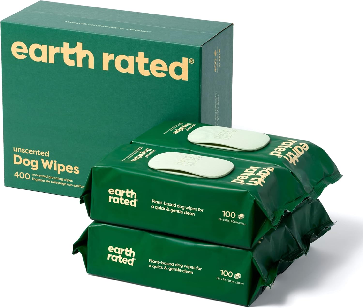 Earth Rated Chusteczki dla Psów i Kotów, Hipoalergiczne, Czyszczące i Nawilżające, 400 sztuk