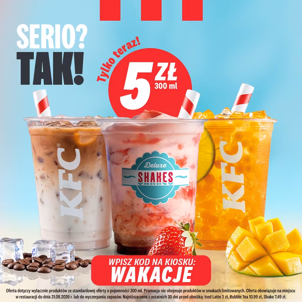 Shake, Bubble Tea, Iced Latte za 5 zł - KFC