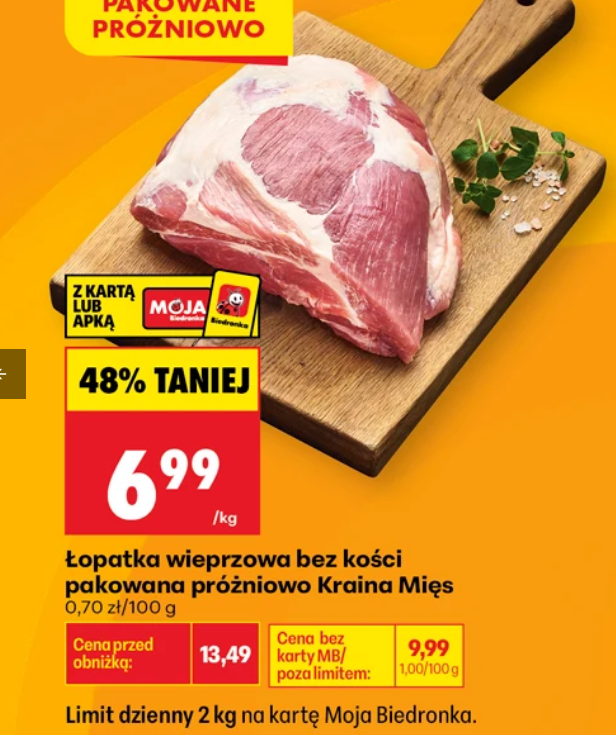 Łopatka wieprzowa B/K pakowana próżniowo Kraina Mięs, 1 KG