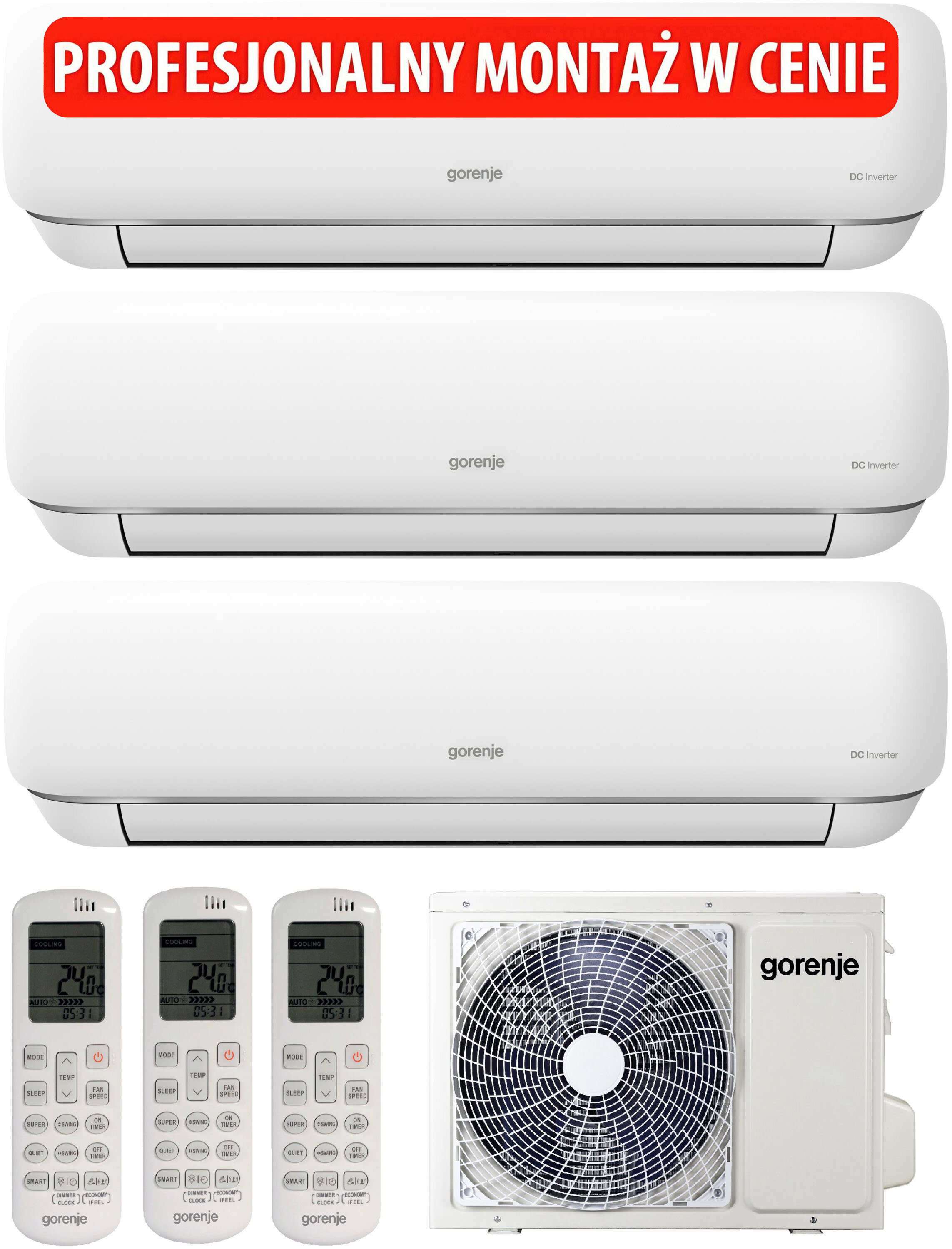 Klimatyzator Multi Split GORENJE KE3M72ZINV PAN35INKG PAN26INKG (3 pomieszczenia) z usługą montażu