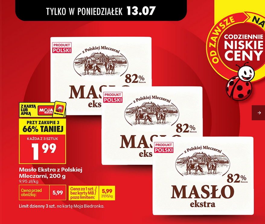 Masło Ekstra z Polskiej Mleczarni, 200 G (przy zakupie 3 szt.)