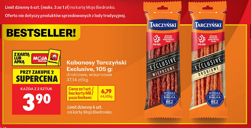 Kabanosy Tarczyński Exlusive, 105g (drobiowe, wieprzowe) przy zakupie 2 op.