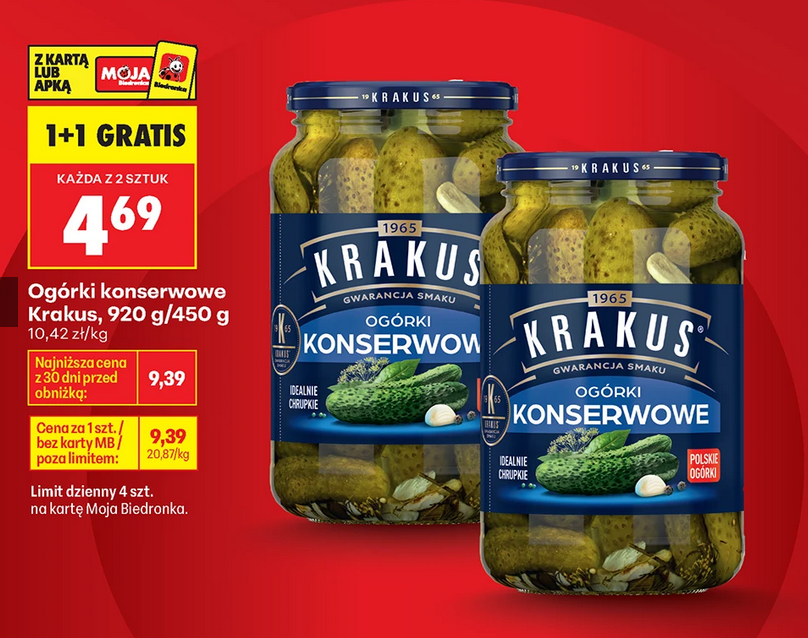 Ogórki konserwowe KRAKUS (1+1 GRATiS)