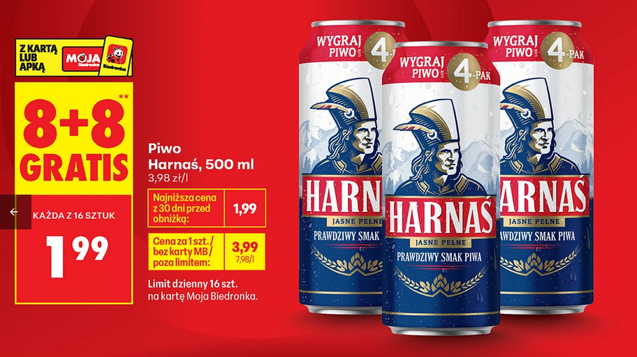 Piwo Harnaś, 500 ML (8+8 GRATIS)