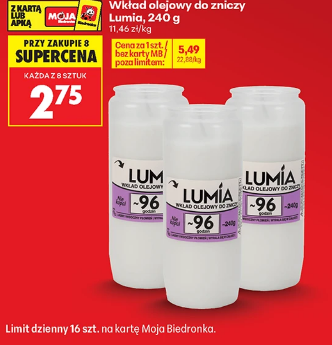Wkład olejowy do zniczy LUMIA, 240g (przy zakupie 8 szt.)