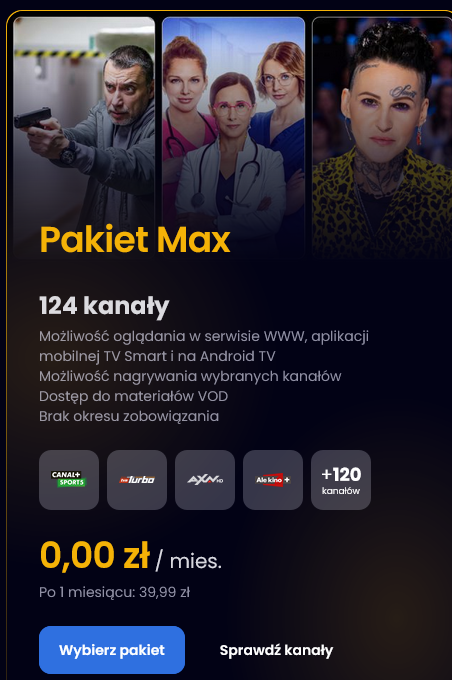 ZA DARMO 124 kanały przez miesiąc bez zobowiązań (WWW, TV Smart, Android TV) - TV Smart