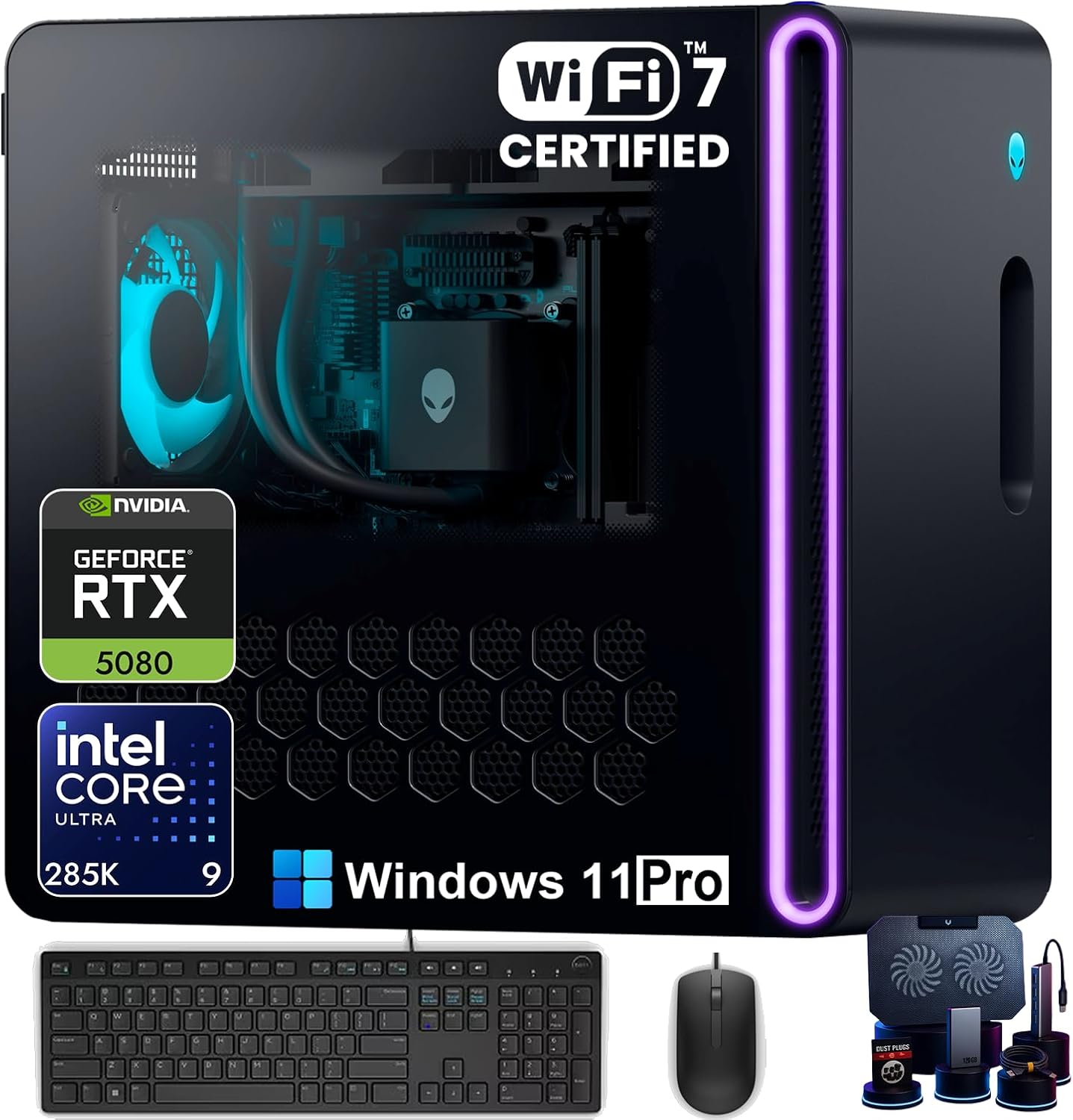 Alienware 2025 Aurora R16 gamingowy komputer stacjonarny - Intel 24-Core Ultra 9 285K, NVIDIA RTX 5080 16 GB GDDR7 Graphics, 32 GB DDR5, 1 TB SDD, 2 TB HDD, WiFi 7, Win 11 Pro, chłodzenie cieczą 1000