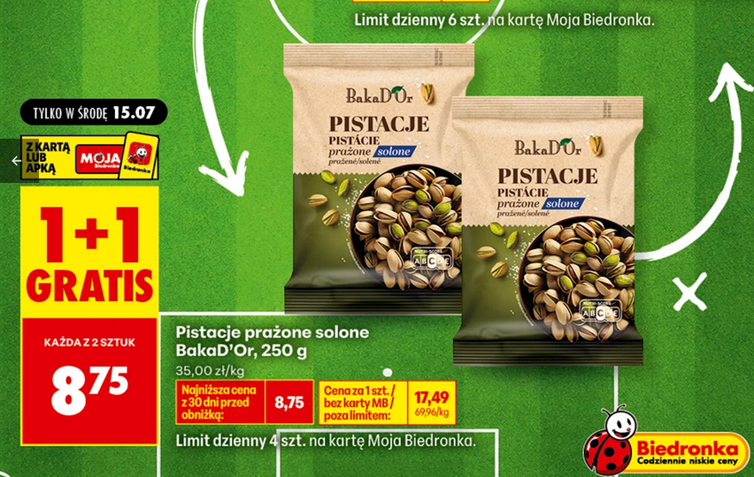 Pistacje prażone solone BakaD'Or, 250g (1+1 GRATiS)