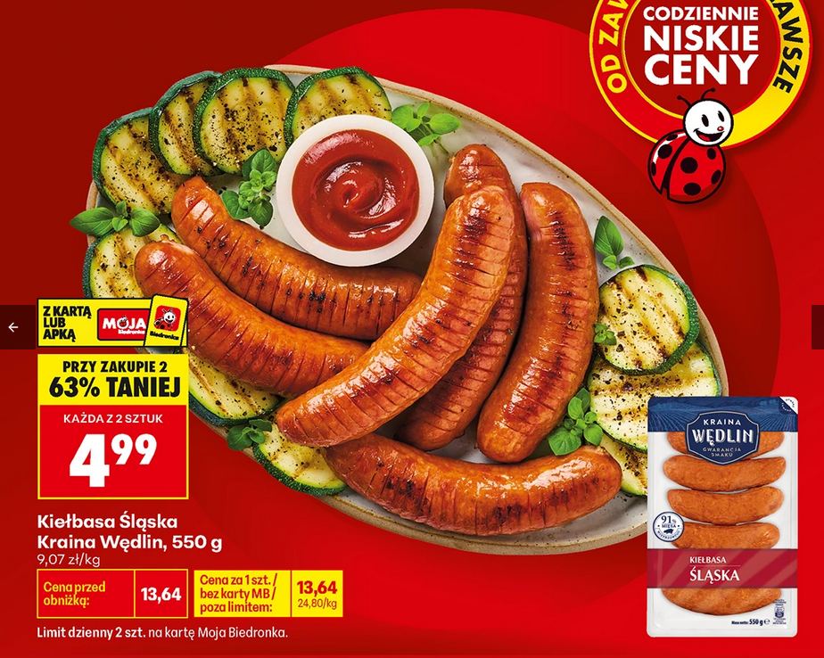 Kiełbasa Ślaska Kraina Wędlin, 550g (przy zakupie 2 op.)