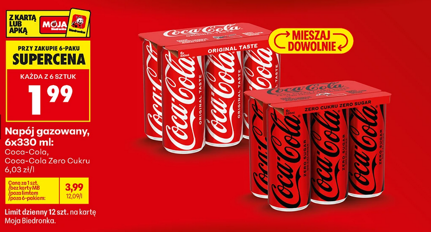 Napój Gazowany Coca-Cola, Coca-Cola Zero Cukru, 6x330ml