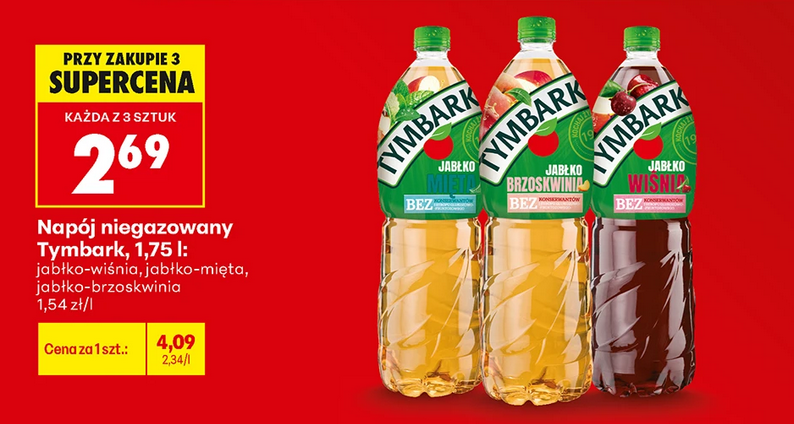 Napój niegazowany TYMBARK, 1.75 L (przy zakupie 3 butelek)