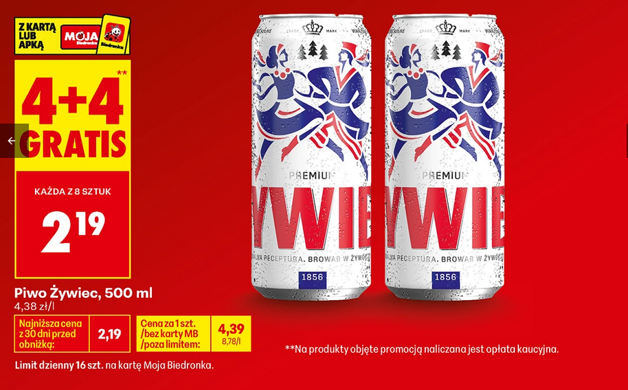 Piwo Żywiec, 500 ml (4+4 GRATIS)