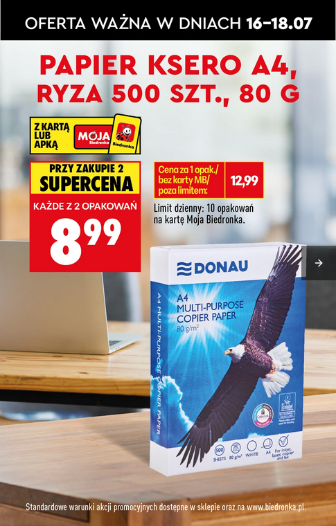 Papier ksero A4, ryza 500 szt., 80g (przy zakupie 2 ryz)