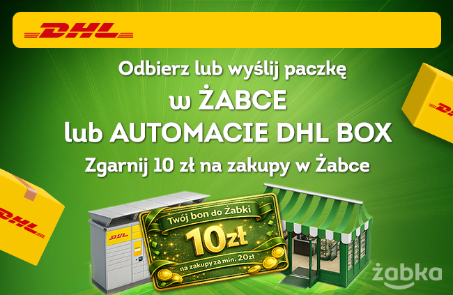 Zgarnij 10 PLN na zakupy (MWZ. 20 PLN) w Żabce za ODEBRANIE lub NADANIE paczki DHL