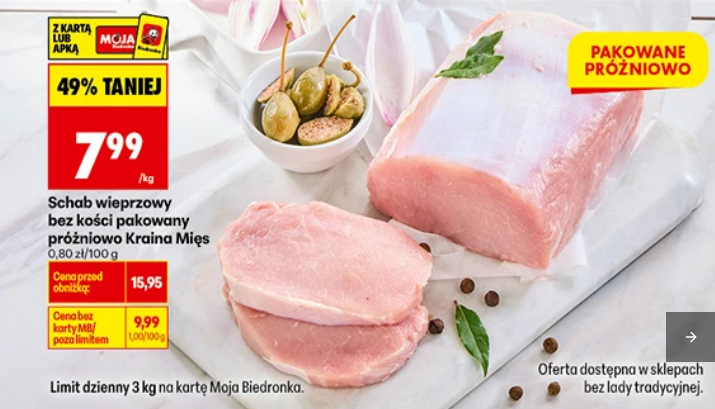 Schab wieprzowy bez kości pakowano próżniowo Kraina Mięs, 1 KG