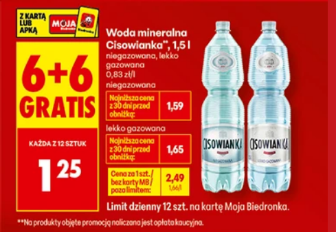Woda mineralna cisowianka, 1.5 L (6+6 GRATIS)