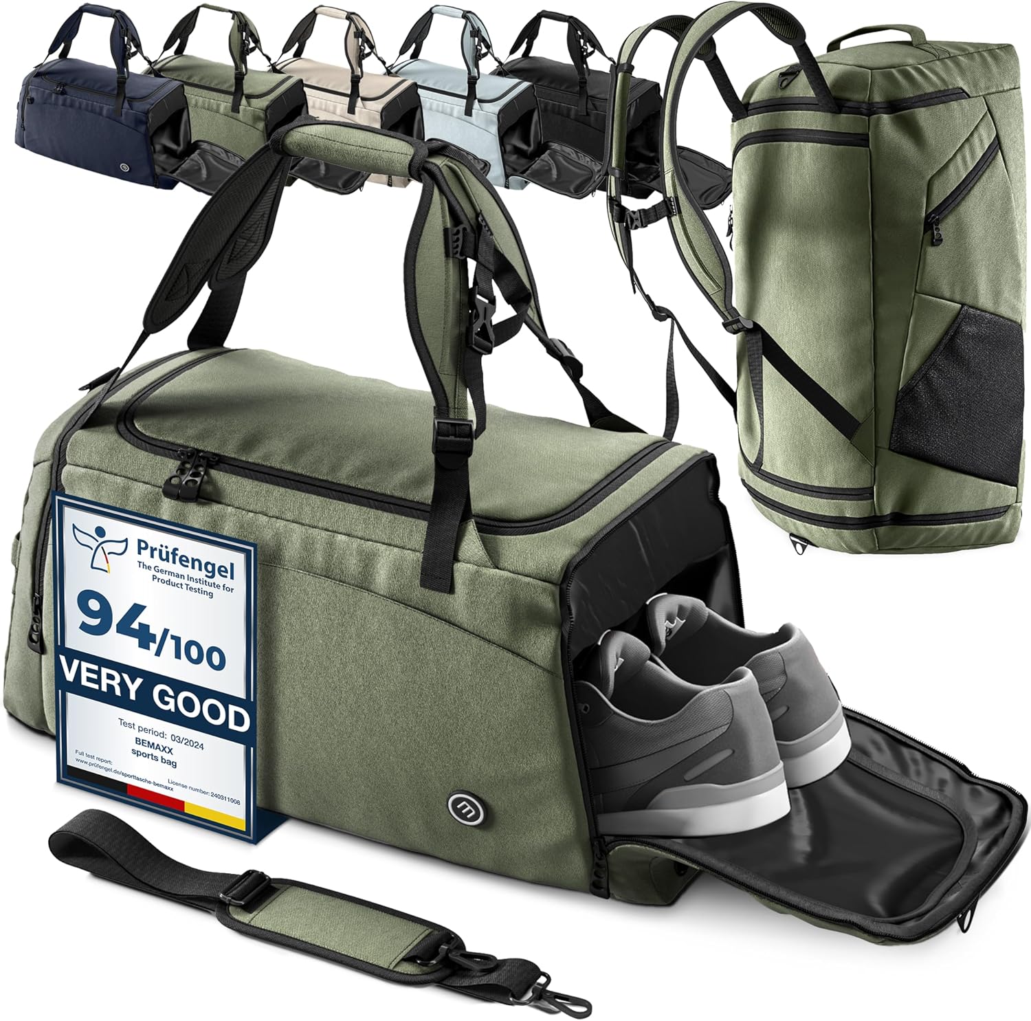 bemaxx Torba Sportowa, Treningowa + Funkcja Plecaka, Kieszeń na Buty, Komorą na Mokre Rzeczy, 40 L (różne kolory)
