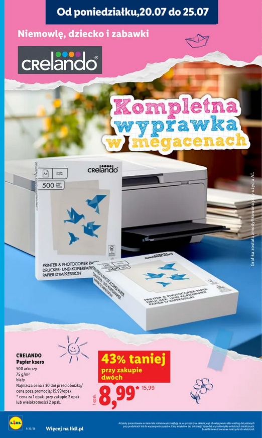 CRELANDO Papier ksero 500 arkuszy, biała, ryza (przy zakupie 2 ryz)