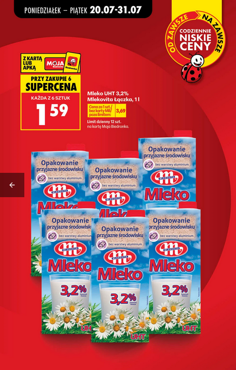 Mleko UHT 3.2% Mlekovita Łączka, 1 L (przy zakupie 6 opakowań)