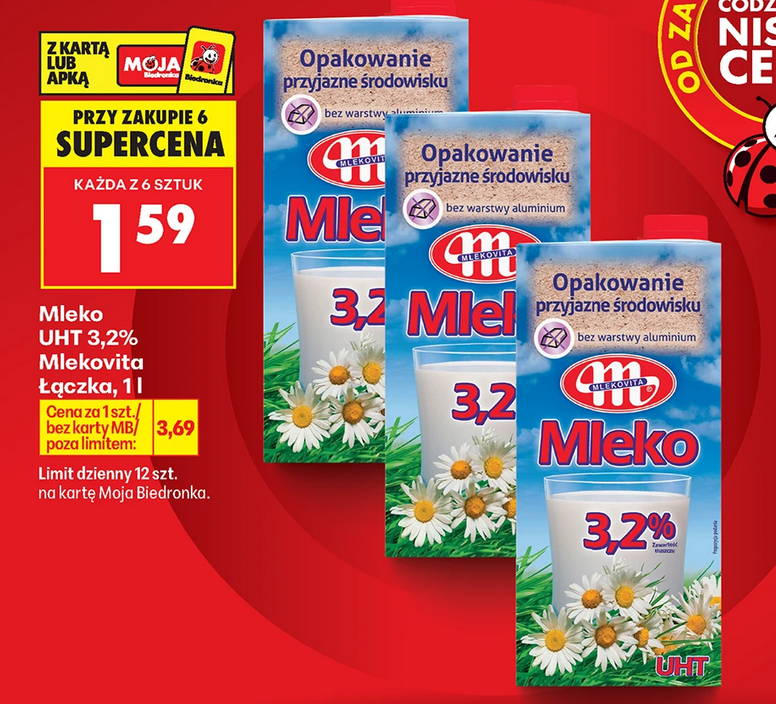 Mleko UHT 3.2% Mlekovita Łączka, 1 L (przy zakupie 6 op.)