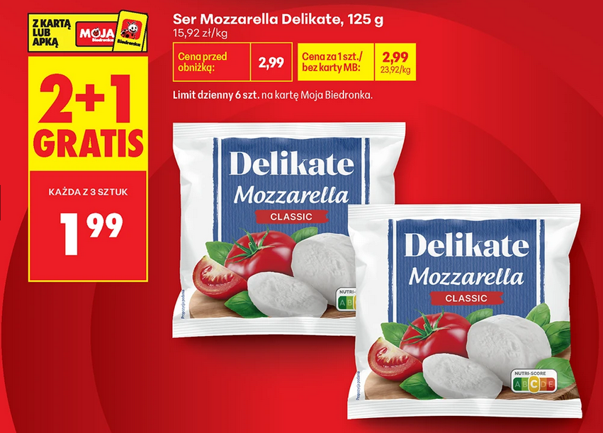 Ser Mozzarella Delikate, 200g (2+1 GRATIS)