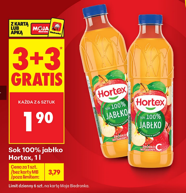Sok 100% jabłko Hortex, 1 L (3+3 GRATiS)