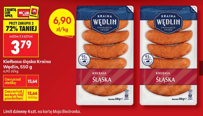 Kiełbasa śląska Kraina Wędlin, 550g (przy zakupie 2 szt.)