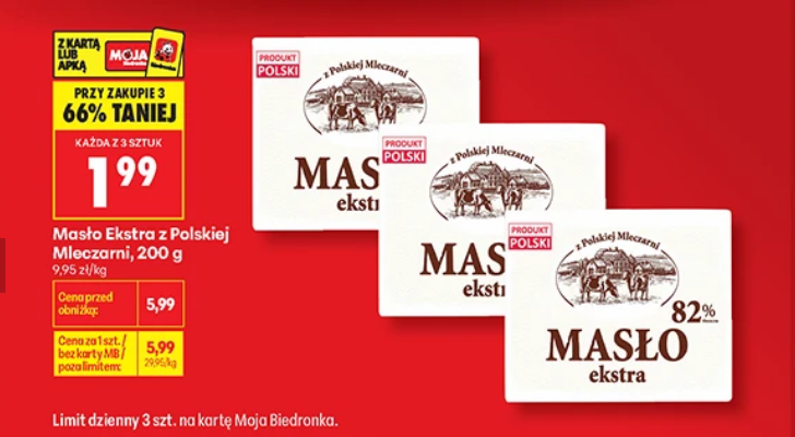 Masło Ekstra z Polskiej Mleczarni, 200g (przy zakupie 3 op.)