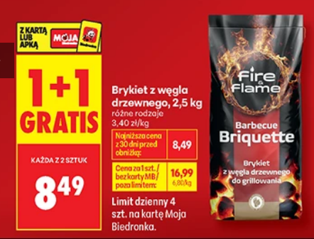 Brykiet z węgla drzewnego, 2.5 KG (1+1 GRATIS)