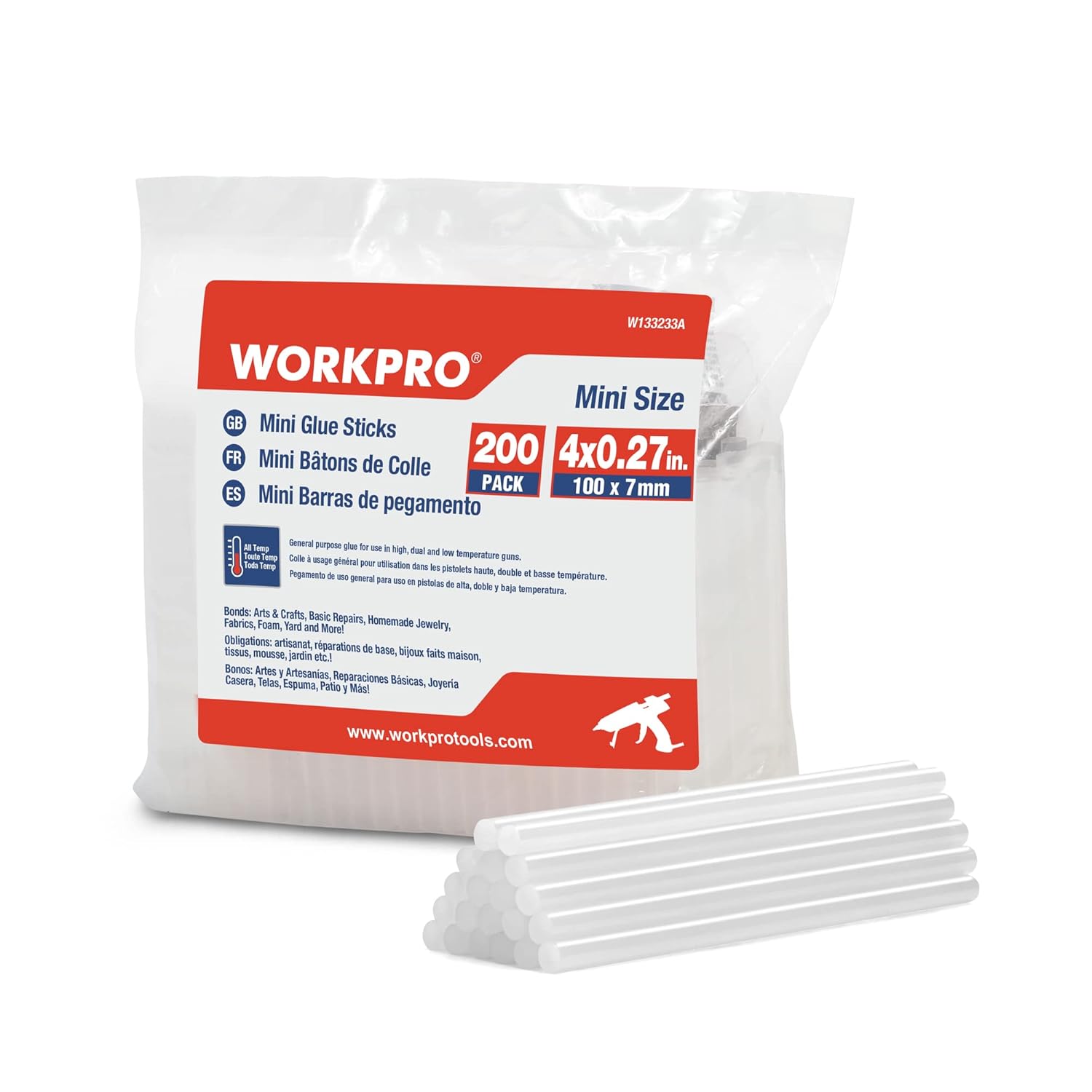 WORKPRO Zestaw 200 wkładów do klejenia na gorąco 100 x 7 mm