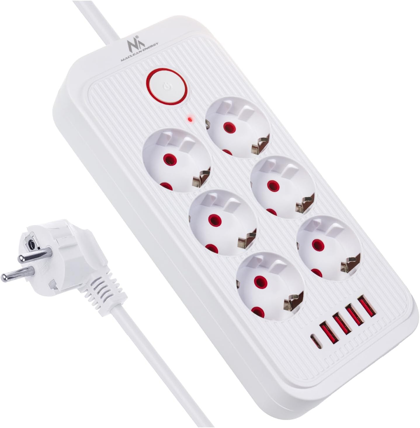 Maclean MCE389/391 Listwa zasilająca | 6 gniazdek 4xUSB 1xUSB-C 2500 W, biały, 1.5 m