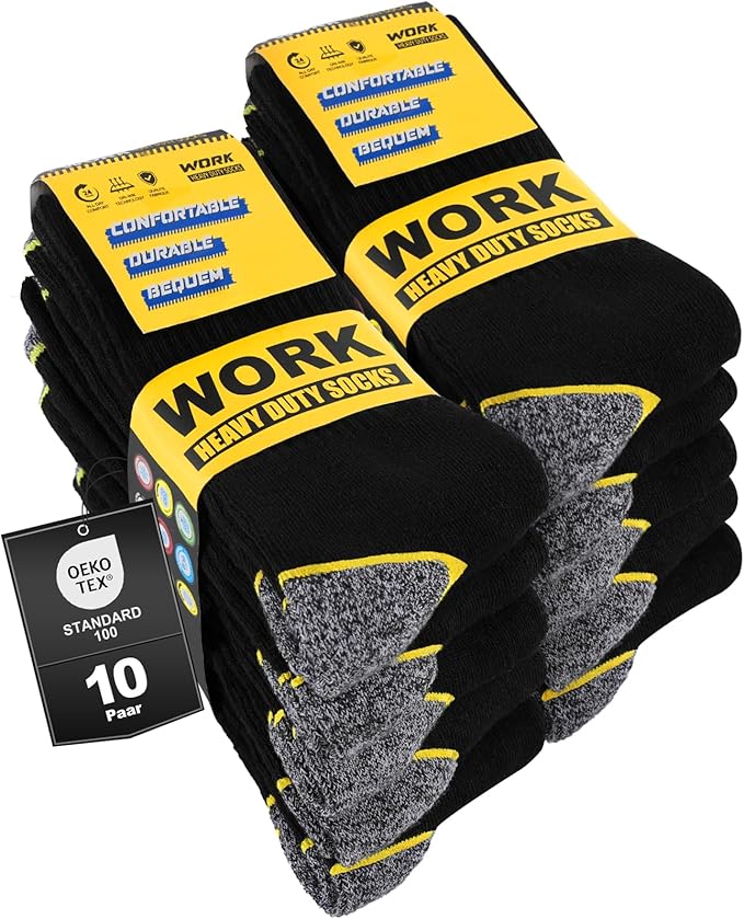10 PAR - Skarpety robocze męskie, czarny, długie, wyściełane i wzmocnione – WORK Sock