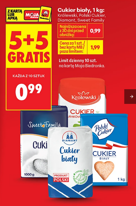 Cukier biały, 1 KG (5+5 GRATIS)
