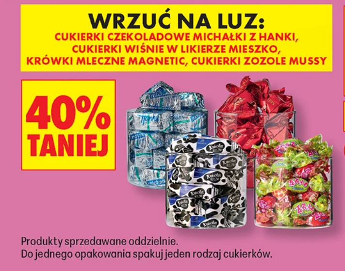 RABAT -40% - na wiśnie w likierze MIESZKO, Zozole Mussy, krówki mleczne Magnetic, Michałki z Hanki, 1 KG - BIEDRONKA