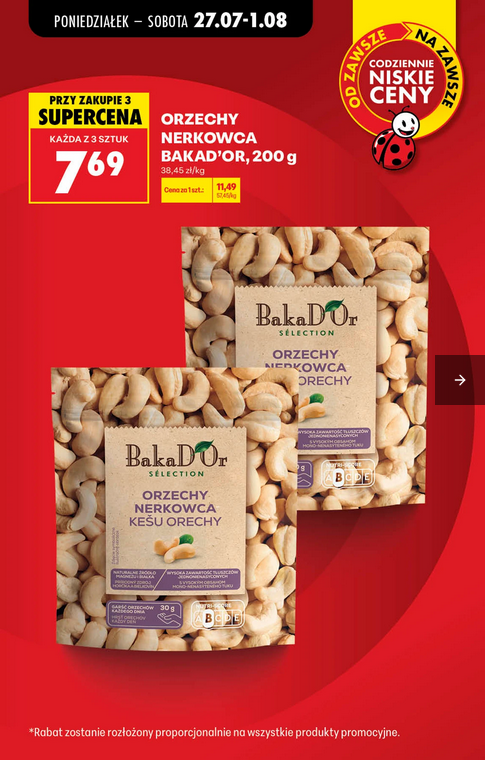 Orzechy Nerkowca BakaD'Or, 200g (przy zakupie 3 op. - 38.45 PLN/kg) - BIEDRONKA