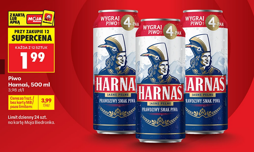 Piwo Harnaś, 500 ML (przy zalupie 12 op.) - BIEDRONKA
